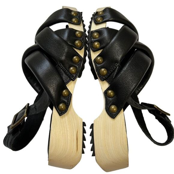 Kelsi Dagger Wood & Black Leather Sandals Sz 5.5 Brooklyn Grove Model - Picture 6 of 9
